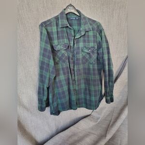 Faded Glory Green and Black Plaid Button Down Shirt Mens XL